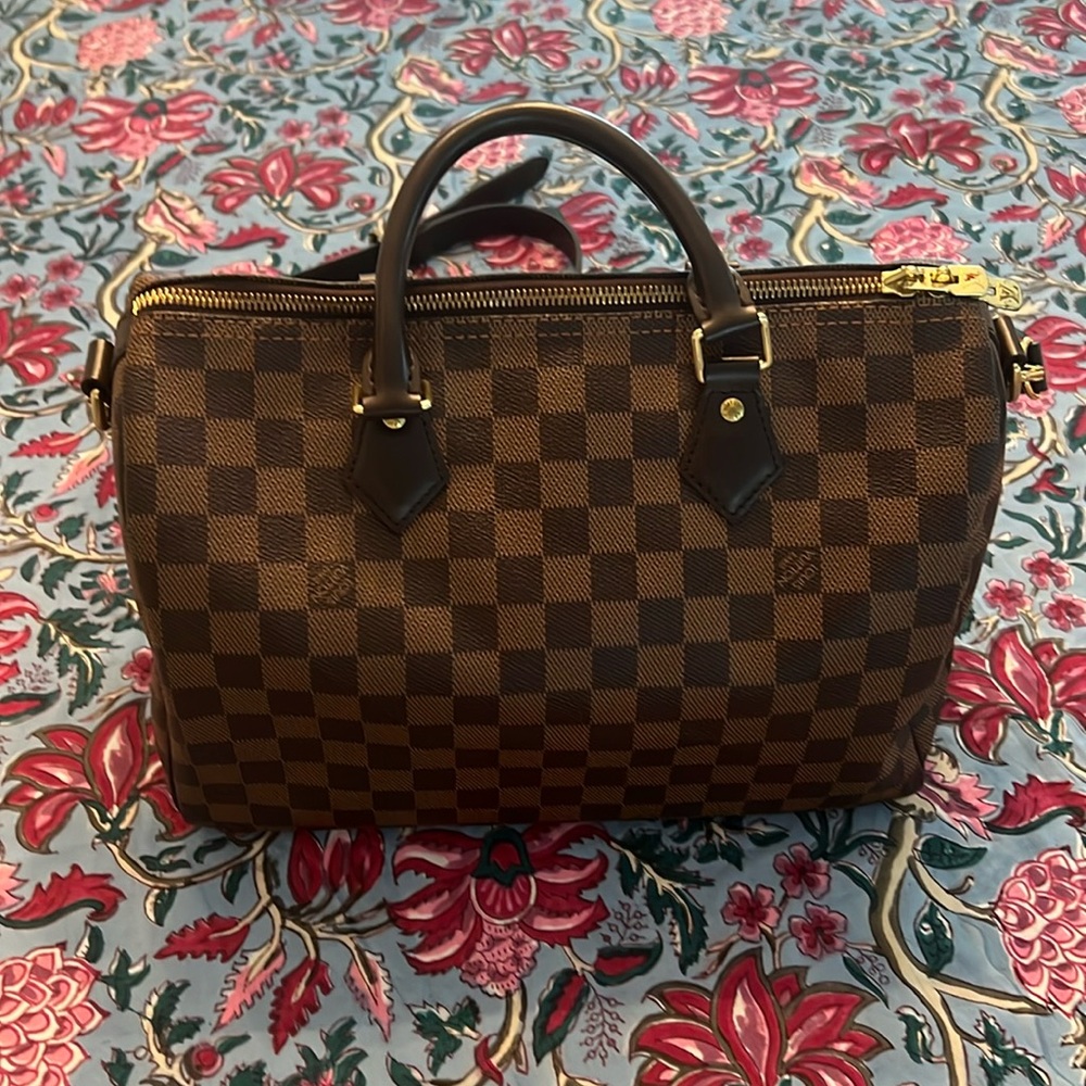 Loui Vuitton 30 Damier Ebene Speedy Bandolier.
